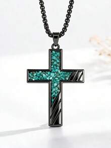 1pc Minimalist Knife-Pattern Ice Blue Rhinestone Cross Chain Fashion Alloy Multi-Color Men's Necklace Suitable For Daily Wear - One Size Fits All - View 1