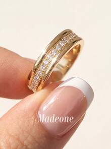 MADEONE 1pc Women's Sparkling Zirconia Band Ring, Engagement Wedding Party Daily Wear Anniversary Jewelry Gift - Style 1 - View 2