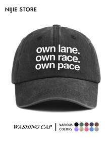 1pc Casual All-Season Vintage Washed Soft Top Baseball Cap, "Own Lane Own Race Own Pace" Text Print Baseball Hat, Adjustable, American Minimalist Style For Outdoor And Daily Wear - A - View 14