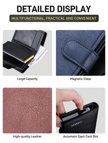 EIGIIS Men's Wallet Minimalist Pop Up Card Holder RFID Blocking Magnetic Closure PU Leather Wallet For Cash & Credit Cards Up To 14 Cards Gift For Men Father - Multicolor - View 4