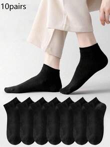 1/5/7/10/20/30/40/50 Pairs Unisex Spring/Autumn Solid Color Minimalist Versatile Plus Size Fashion Short Socks, Christmas Gift - Black - View 6