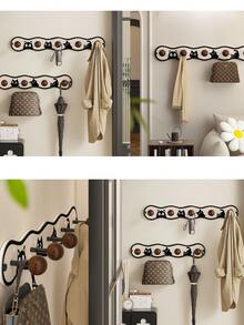 4pcs Black Cat Door Back Coat Rack Wall Hanging Hooks Solid Wood Wall-Mounted Bedroom Wall Simple Storage Rack - Multicolor - View 3