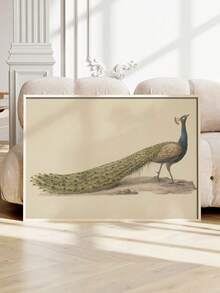 1pc Vintage Peacock Canvas Painting, Modern Farmhouse Style Wall Decor, Neutral Minimalist Bird Artwork, Suitable For Office, Living Room, Home, Unframed - Multicolor - View 1