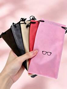 4/12pcs Flocked Fabric Colorful Glasses Storage Drawstring Pouch Bag, Fashion Portable Eyewear Case - Multicolor - View 6