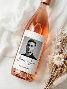 Customized Photo Wine Labels With Text - Personalized Wine Bottle Labels For Wedding & Engagement Party - Wedding Favor Wine Labels - Multicolor - View 2