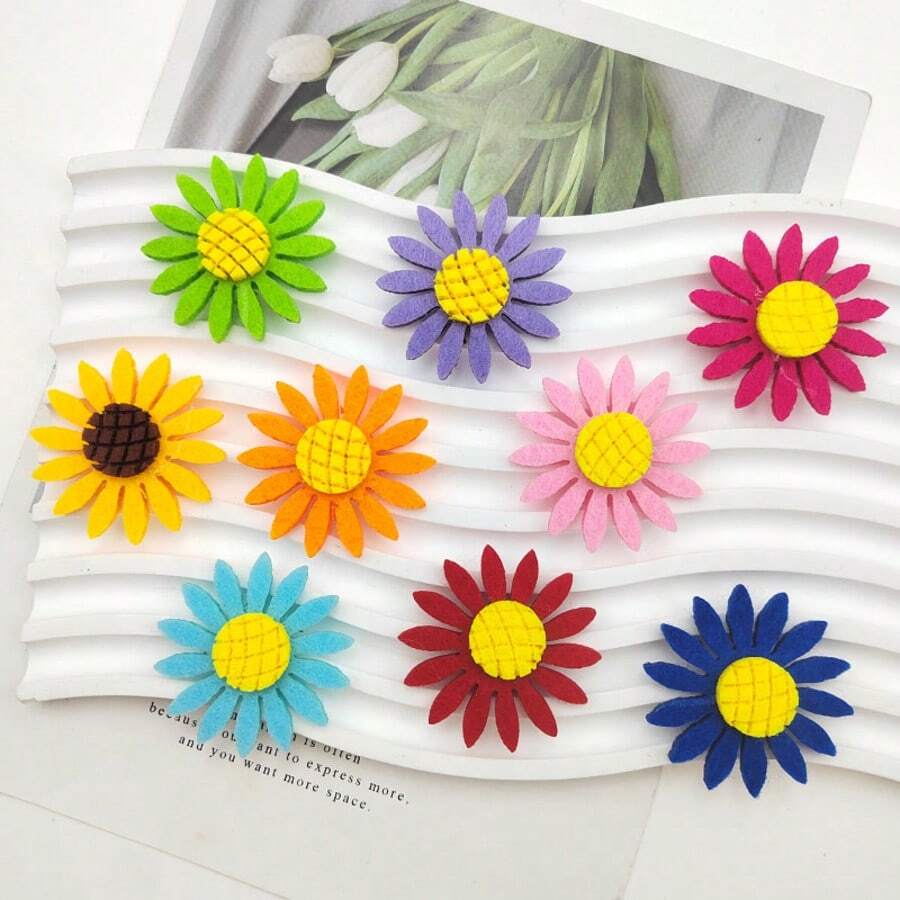 10pcs Colorful Non-Woven Fabric Sunflower Applique DIY Jewelry Accessories Wedding Decoration Cute Sweet Handmade Materials - Sunflower - View 1