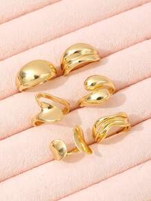 6pcs Metallic Glossy Geometric Exaggerated Stackable Rings Set For Women - Gold - View 2