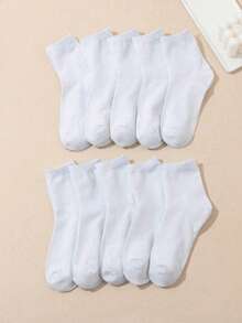 5/10 Pairs Unisex Solid White Comfortable Mid-Calf Socks, Suitable For Daily Wear, Outdoor Leisure, Sports Matching Loafers, Sneakers, All Season - Multicolor - View 6