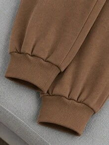 Pantalones deportivos pans pants dama mujer casuales casual pantalón wide leg pierna ancha estilo deportivo bolsas bolsillos funcionales tela cómoda suave cintura elástica ajuste holgado tir - Marrón - Ver 4