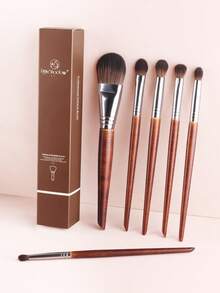 6pcs/Box Faux Rosewood Wooden Handle Makeup Brush Set, Dense Soft Bristles For Smooth Application, Full Set Of Makeup Tools For Beginners, Daily Light Makeup And Exquisite Commuter Looks - Redwood - View 4