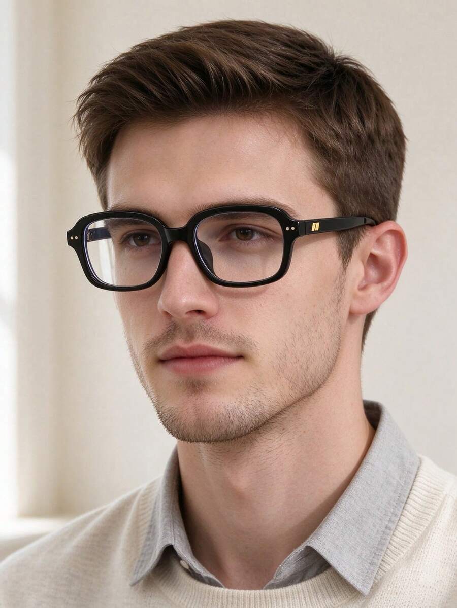 1 PC Men's Casual Style Black Frame Square Glasses PC Material Lightweight Frame Simple And Versatile For Office Commute With Glasses Box - Multicolor - View 1