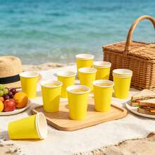 60 Yellow Paper Cups, Suitable For Parties, Hot And Cold Drinks Like Tea And Coffee. These Solid Color Cups Are Perfect For Birthdays, BBQs, Picnics, Weddings, Projects And Christmas Celebrations - Yellow - View 10