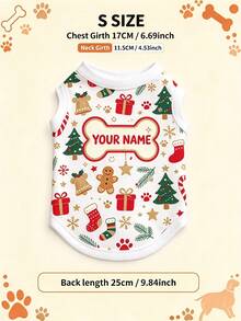 1pc Customized Personalized Pet Clothes, Cat & Dog Vest T-Shirt, Comfortable & Cute, Heat Transfer Printing, Dog Paw Design, Perfect Christmas Gift For Dogs! - Multicolor - View 14