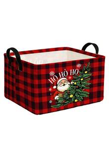 This Open-Style Santa Claus Storage Basket/Bin Features A Festive Red Plaid Design And Convenient Handles; Collapsible And Suitable For Storing Clothing, Accessories, And Cosmetics, It Is An Ideal Choice For Home Organization. - Multicolor - View 16