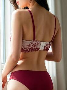 2pcs Women's Underwire Bra With Floral Pattern Patchwork, Casual Versatile Mature Charm Elastic Lingerie, Sexy Camisole Backless Supportive Lift Up Bra - Multicolor - View 3