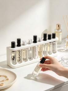 1pc Portable Perfume Sample Display Rack - 9 Holes (1.2cm Diameter) Travel Spray Bottle Storage Rack, Multi-Compartment Desktop Organizer, Minimalist Style Essential Oil Test Tube Holder, Suitable For Vanity And Bathroom Countertop Decoration, Applicable For Perfume, Cosmetics, Lipstick, Eyebrow Pencil And Makeup Brush Desktop Storage Rack, Decorative Ornament, Desktop Organizer - Multicolor - View 2