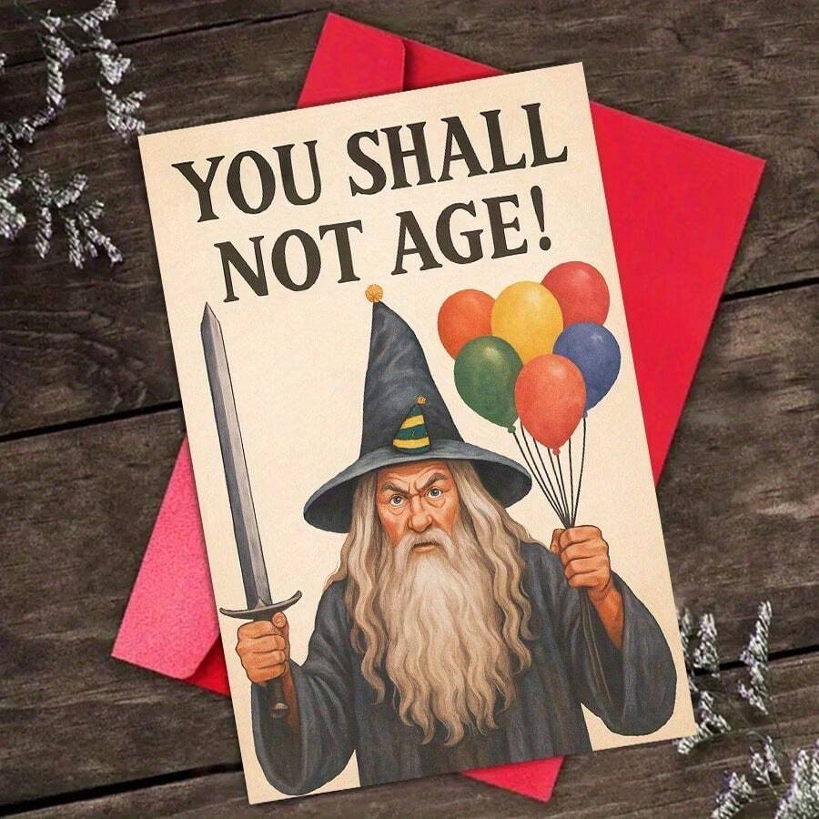 1PC Funny Birthday Card - Magician With Sword And Balloons, "You're Not Getting Older!" Magic Birthday Greeting Card, Suitable For Adults, Birthday Party Decoration - No Battery Required, Perfect For Fantasy Lovers And Milestone Celebrations, Humorous Design, High-Quality Printing - View 1