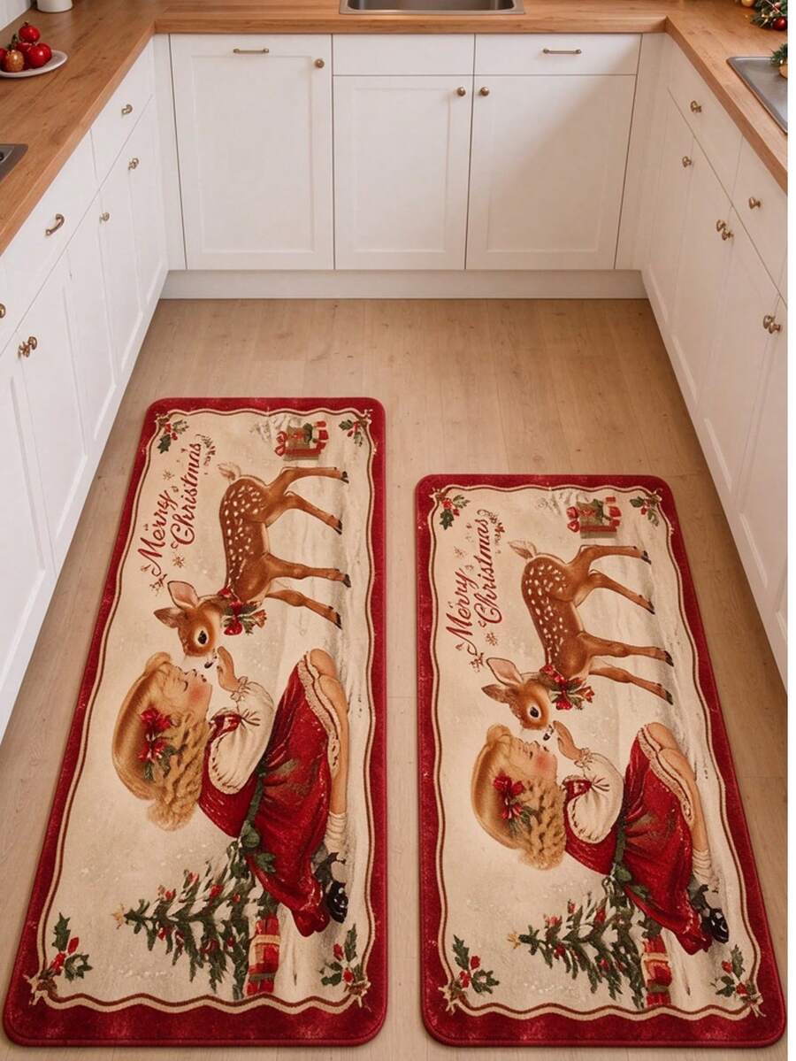 1pc Fairy Tale Deer Pattern Long Rug, Kitchen Rug, Kitchen Mat, Kitchen Carpet, Door Mat, Small Rug, Carpet, Runner Rug, Floor Mat, Home Decor, Area Rug - Multicolor - View 1
