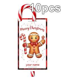 Kartu Pemegang Permen Tongkat Natal Kustom, Label Ucapan Nama yang Dipersonalisasi dengan Desain Kue Jahe & Manusia Salju, Kemasan Hadiah Liburan Meriah untuk Suvenir Pesta, Label Hadiah Natal yang Disesuaikan, Kartu Ucapan Liburan yang Dapat Disesuaikan 2026, Selamat Natal - MultiWarna - View 10