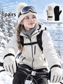 Unisex Winter Waterproof Ski Gloves, Thick Warm Snow Gloves With Cute Print, Windproof Adjustable Wrist Strap, Suitable For Cycling, Snowboarding And Outdoor Activities - Multicolor - View 7
