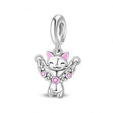 Pandach 1pc S925 Sterling Silver Pendant Bead, Original Cute Animal Crown Eiffel Tower Design, Paired With Pink Resin And Colorful Rhinestone Inlay, Suitable For Bracelet Necklace DIY Pendant Chain Jewelry Making, Large Hole Bead Design, Handmade Accessory, Suitable For Outfit Decoration And Gift Giving. - Multicolor - View 16