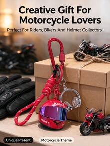 4-In-1 Mini Motorcycle Helmet + Realistic Earphone Pendant + Braided Lanyard + D-Ring Keychain Set, Motorcycle Riding Enthusiast Bag Charm, Personalized Portable Car Key Chain, Creative Gift For Motorcycle Lovers And Riders - Multicolor - View 8