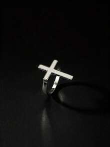 1pc Minimalist Fashion Zinc Alloy Geometric Cross Ring For Men - Silver - View 5