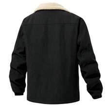 Mulinsen Men's Corduroy Jacket, Fleece Collar Warm Winter Coat, Multi-Zipper Pockets Button Front Casual Jacket - Black - View 7