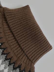 DONICY Women's Coffee Fair Isle Pattern Turtleneck Loose Long Sleeve Knit Sweater, Vintage Warm Pullover Top For Fall Winter Daily Wear - Coffee Brown - View 4