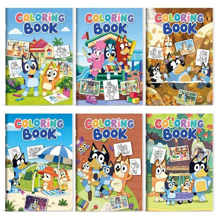 Bluey 1 Set/6 Books Cute Cartoon Dog Theme Coloring Books, Cartoon ...