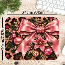 1pc Pink Leopard Christmas Bow Mouse Pad, Festive Ornament Pine Poinsettia Pattern Extended Desk Mat For Home Office And Gaming, Sizes S/M/L/XL - View 9