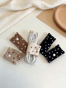Korean Ins Style Star Fabric Data Cable Organizer Clip, Portable Charging Cable Winder, Earphone Cable Management Clip, Student Desk Cable Organizer, Best Friend Birthday Small Gift, Portable Storage Gift - Multicolor - View 2