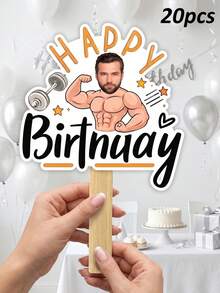 客製化照片肌肉男生日手持道具，個性化生日拍照亭手柄，趣味客製臉部鏤空派對裝飾，適用於單身派對、生日、化裝舞會與週年紀念 - 多色6 - 查看 12