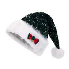 Christmas Hat Red Sequin Bowknot Double Layer Plush Decorative Hat Extra Large Thick Long Fur - Multicolor - View 8