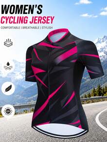 Women's Cycling Jersey, Summer Short Sleeve Mountain Bike Riding Outfit Sports Black - Black - View 1
