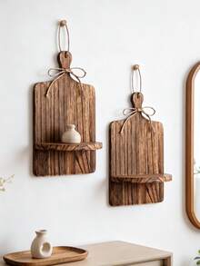 1pc Wooden Cutting Board Wall Shelf Set, Hanging Display Rack With Jute Bow, Farmhouse Floating Organizer, For Living Room Bedroom Bathroom Entryway Home Decor Gift - View 6