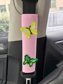 Sweet Pink Breathable Seat Belt Shoulder Pad, 3D Colorful Butterfly Embroidered Car Shoulder Strap Protector, Relieves Shoulder Pressure, Girls Car Interior Accessory - Butterfly Shoulder Pads - View 11
