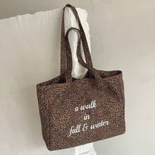 Autumn And Winter Vintage Leopard Print Letter Printed Tote Bag, Large Capacity Casual Simple Shoulder Bag, Fashionable And Versatile Handbag - Brown Polka Dot - View 2