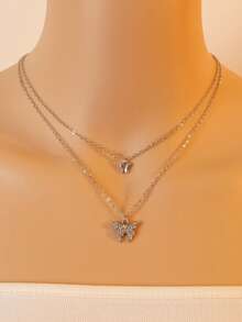 1 pc Paduan Indah Kupu-kupu Kecil Liontin Kalung Untuk Wanita Pakaian Sehari-hari - Perak - View 1