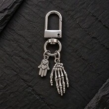 1pc/2pcs Unisex Alloy Skull Skeleton Hand Pendant, Smooth Double Heart Palm Charm, Skull Head Accessory Keychain, Halloween Gift For Friends, Personalized Bag Charm, Wallet Accessory - Silver - View 8