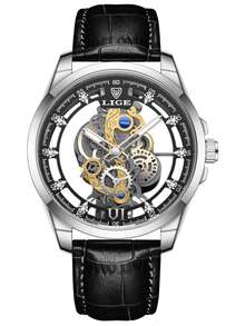 LIGE Men's Fashion Watch: Skeleton Design, Stainless Steel Band, Quartz Movement - Silver - View 13