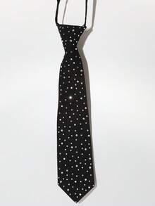 Women's Sweet Cool Style Tie Black Sparkling Rhinestone Decoration College Style White Shirt With Collar Decoration - Black - View 9
