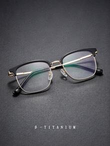Ultralight Titanium Alloy Retro Square Frame Eyeglass Classic Style Fashion Brow Line Spectacle High Quality Popular Bussiness Spectacle - Clear - View 1