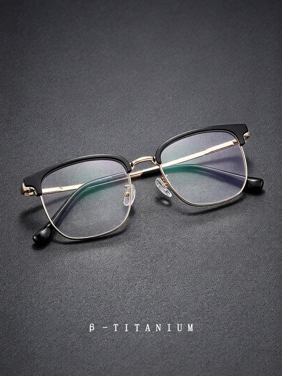 Ultralight Titanium Alloy Retro Square Frame Eyeglass Classic Style Fashion Brow Line Spectacle High Quality Popular Bussiness Spectacle - Clear - View 1