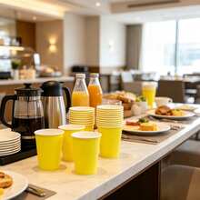 60 Yellow Paper Cups, Suitable For Parties, Hot And Cold Drinks Like Tea And Coffee. These Solid Color Cups Are Perfect For Birthdays, BBQs, Picnics, Weddings, Projects And Christmas Celebrations - Yellow - View 6