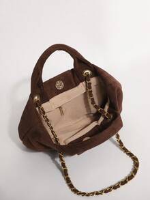 1 buah Tas Tangan Besar Bertekstur Beludru Premium Cokelat dengan Pita, Tas Bahu Rantai Logam Retro, Tas untuk Suasana Pesta Pernikahan dan Acara Malam Hari - Kopi - View 7