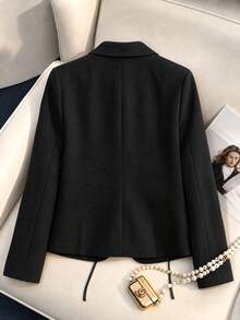Women's Spring/Autumn Office Daily High-Quality Lined Design-Driven 3D Applique Decor Short Single-Breasted Long Sleeve Blazer - Black - View 3