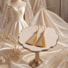 1/12/24pcs High Density Champagne Gold Tassel Fringe, Molded Hanging Ring, Ready To Use, Smooth Durable And Fade-Resistant, Suitable For Gift Box Packaging, Window Hanging, Soft Decoration Accessories And Home Decor - Multicolor - View 8