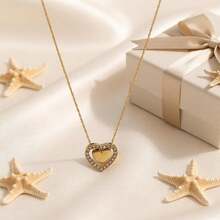 1pc Rhinestone Heart Clavicle Necklace, Ins Style, Niche Design, Vintage Delicate, Versatile Fashion Women's Daily Commute Gift - Full Diamond Heart Clavicle Necklace - View 4