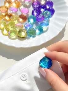 6/2/1pc Colorful Glass Pebble Button Covers For Shirts Women Iridescent Round Shirt Cuff Button Caps Clip-On Cufflinks Elegant Clothing Accessories - Multicolor-sapphire Cufflinks - View 4